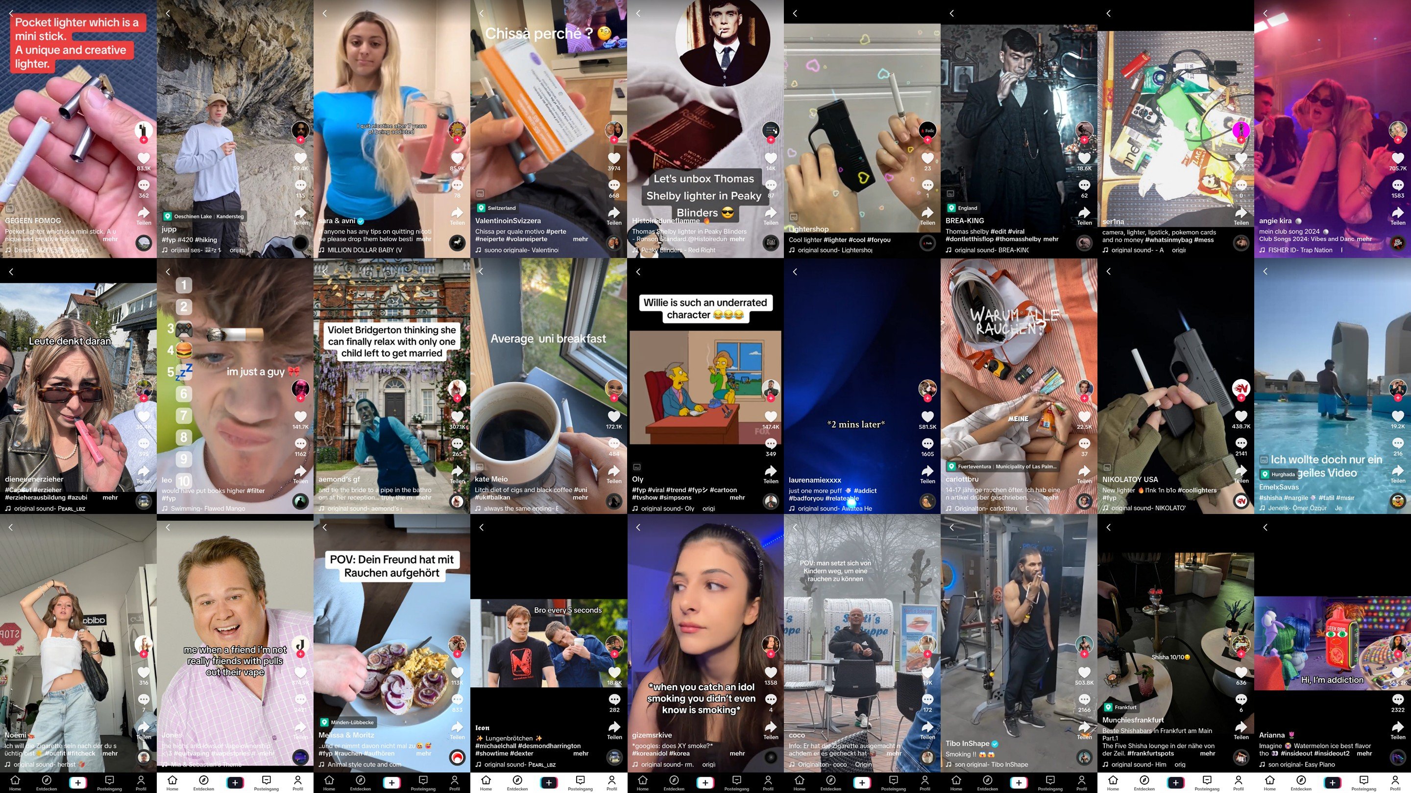 TikTok videos containing smoking cues